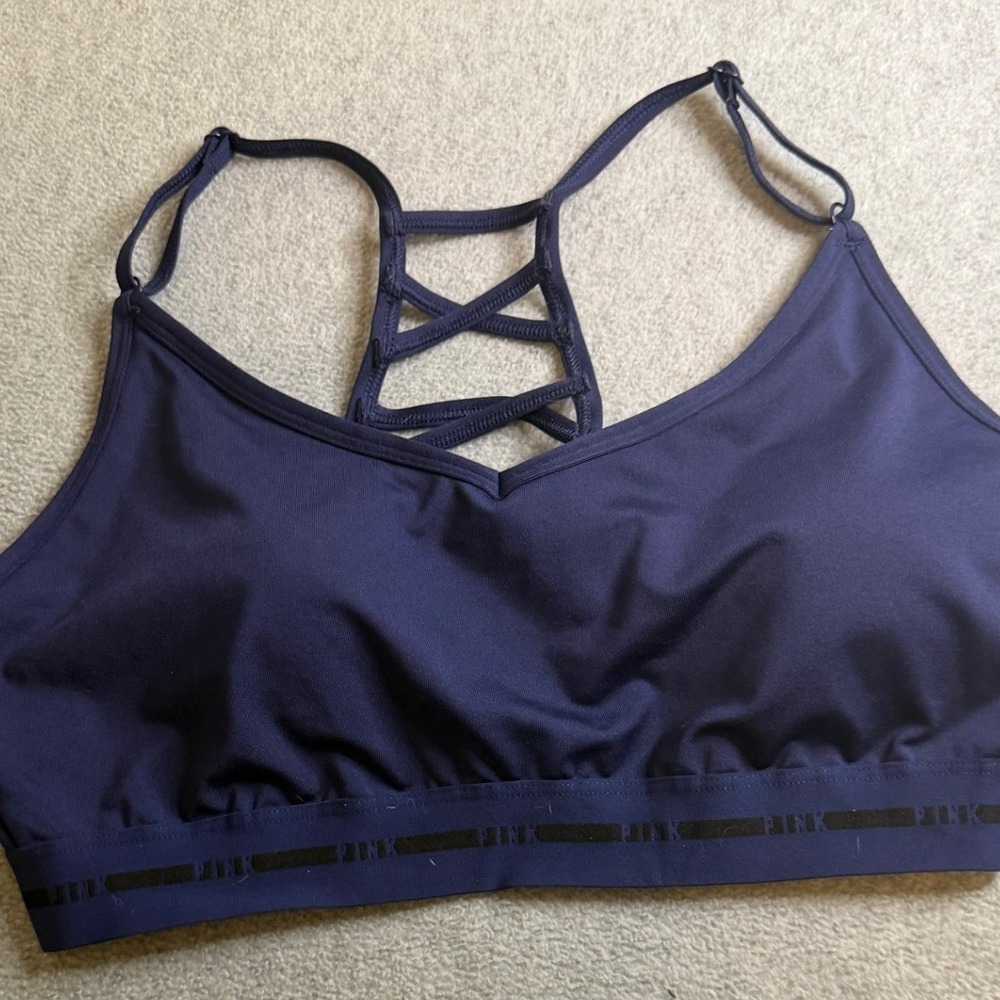 PINK Victoria's Secret Sports Bra XL Navy Blue Strappy Lattice Back XL